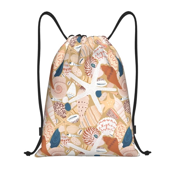 Kdxio Tropical Beach Sea Shell Print Drawstring Backpack Bag,Waterproof Draw String Back Sack, Gym Drawstring Bags Swim Bag For Unisex