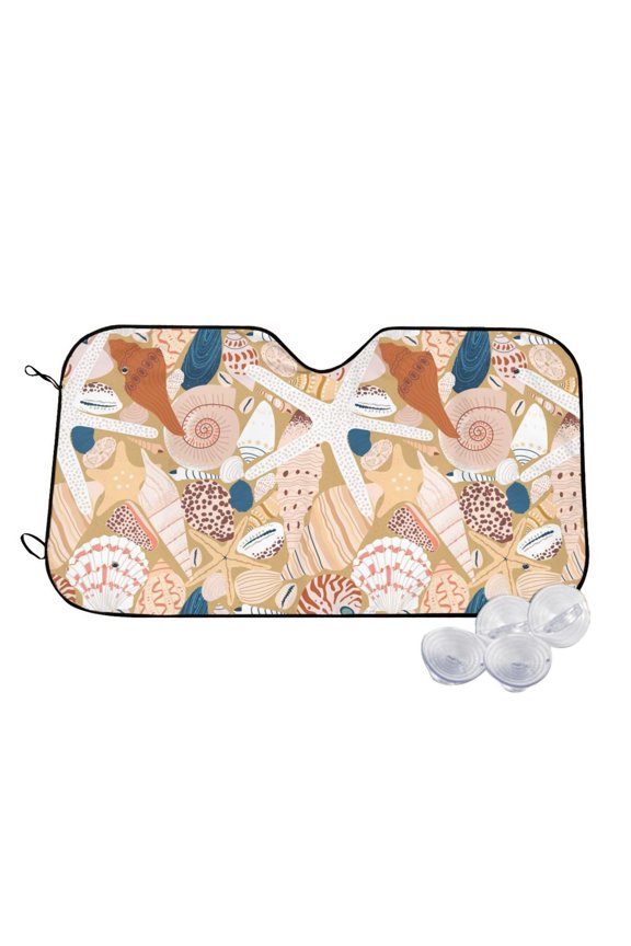 Tropical Beach Sea Shell Print Windshield Sun Shade,UV Rays and Sun Heat Protection,Sunshade for Car Windshield,Car Shade Front Windshield - Medium