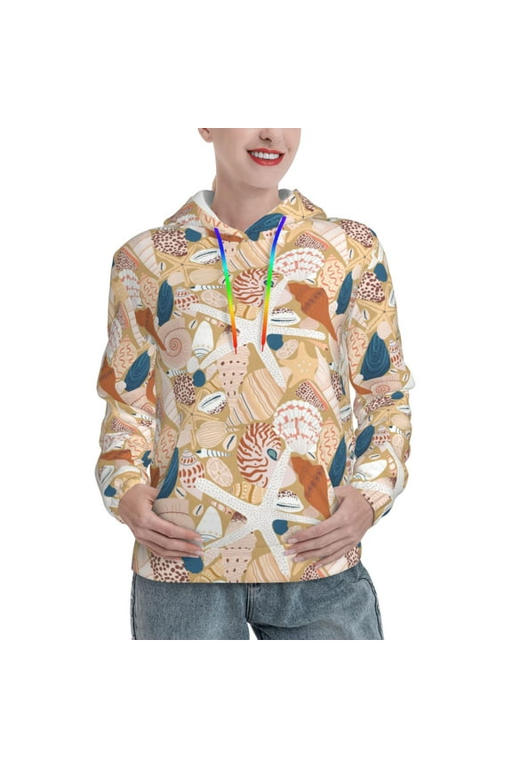 Tropical Beach Sea Shell Print Womens Oversized Hoodies Sweatshirts Hooded Pullover Tops Sweaters Casual-Medium