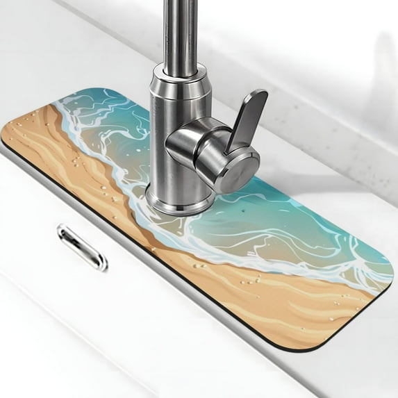 Kdxio Tropical Beach With Starfish Pattern Non-Slip Diatom Mud Faucet Drain Pad,Self Absorbent Mat for Kitchen Sink for Variety Kitchen & Bathroom Countertops