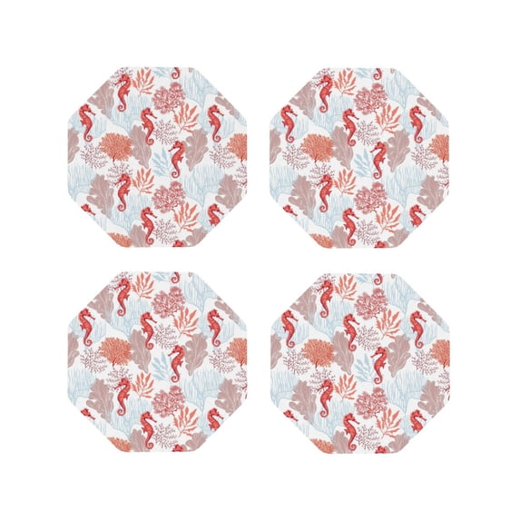 Kdxio Tropical Corals Seahorse Funny Coasters,4 Pcs Leather Coasters,Housewarming Gifts,Protect Furniture from Water Marks Scratch and Damage