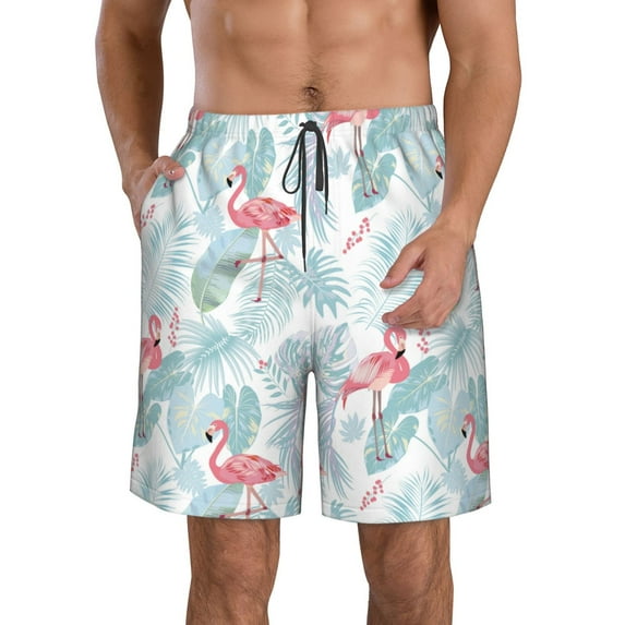 Kdxio Tropical Flamingo Pattern Mens Casual Shorts - Drawstring Summer Beach Sports Shorts for Men