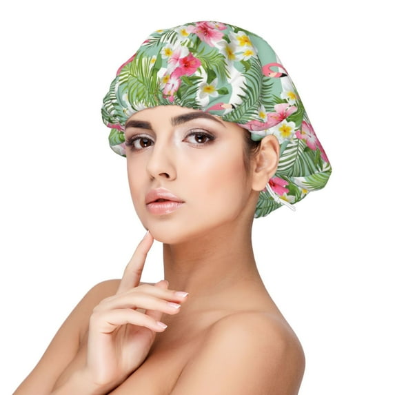 Kdxio Tropical Flamingo Pattern Satin Bonnet Silk Bonnet Hair Bonnet for Sleeping Hair Bonnets for Women Curly Natural Hair