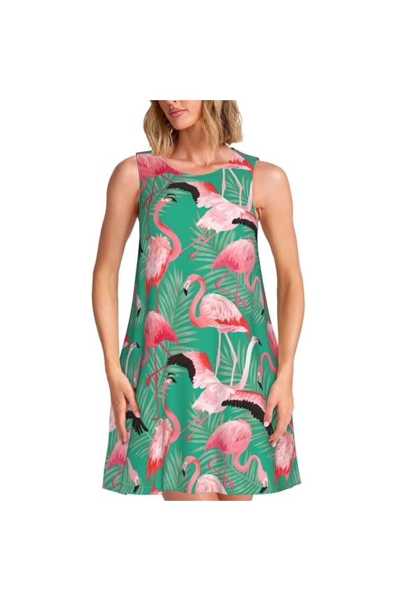 Tropical Flamingo Pattern Summer Dresses for Women Beac Sleeveless Vintage Floral Flowy Pocket Tshirt Tank Sundresses