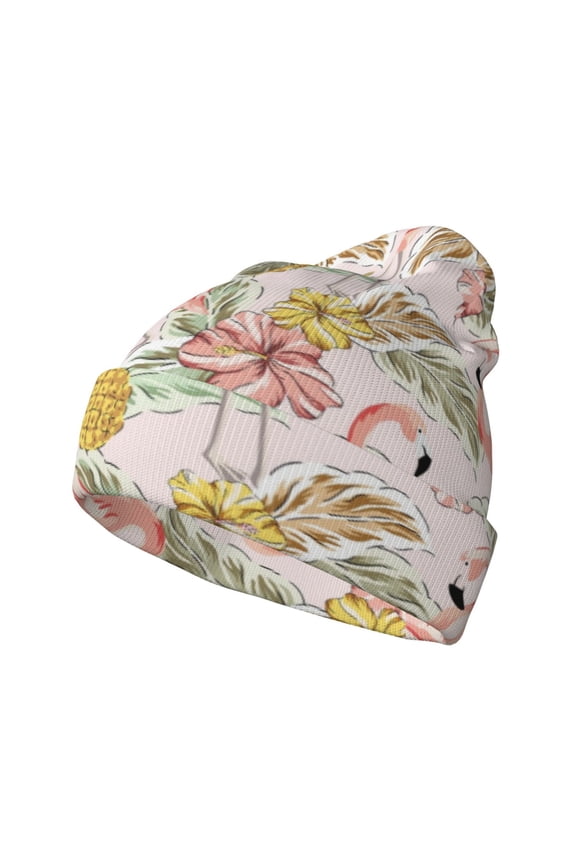 Tropical Flamingo Pineapple Winter Beanie for Men Women Beanie Knit Hat Cuffed Cap Beanie Knit Chunky Snow Cap