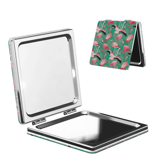 Kdxio Tropical Flamingo Pocket Mirror, 1X/2X Travel Makeup Mirror 2-Sided Folding Small Mirror Portable Double-Sided Magnifying Cosmetic Mirror for Gift-Square