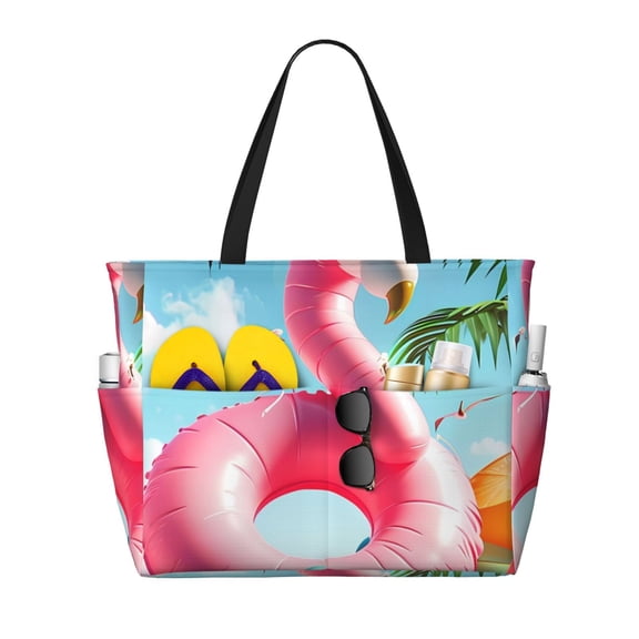 Kdxio Tropical Flamingo Pool Float for Beach Bag for Women Large Beach Tote Bag Waterproof Sandproof Swim Bag with Zipper Pockets Beach Vacation Travel