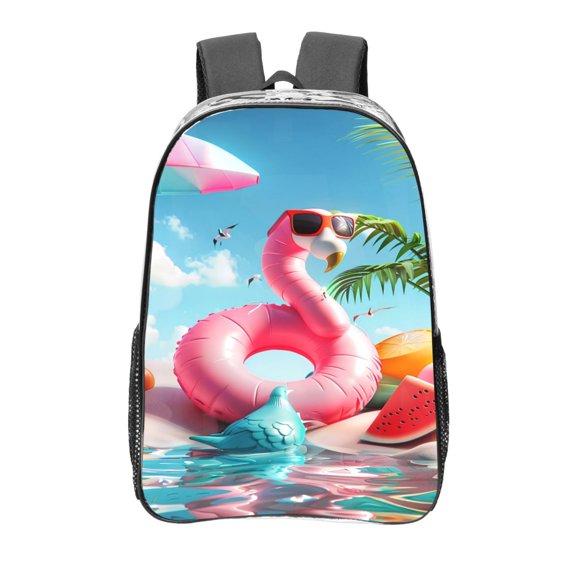 Kdxio Tropical Flamingo Pool Float Clear Backpack, Transparent Bookbag for School for Women Men, Capacity Clear Bag for College, Travel