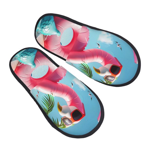 Kdxio Tropical Flamingo Pool Float Pattern Slippers for Women Memory Foam Fuzzy House Slippers Bedroom Non-slip Warm Womens Slippers