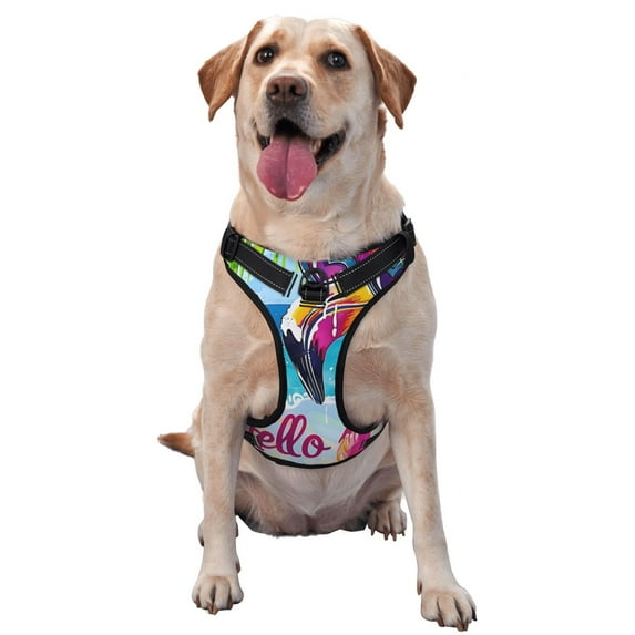 Kdxio Tropical Flamingo Summer Print No Pull Dog Harness Adjustable Reflective Oxford Easy Control Medium Large Dog Harness for Training and Everyday-X-Large
