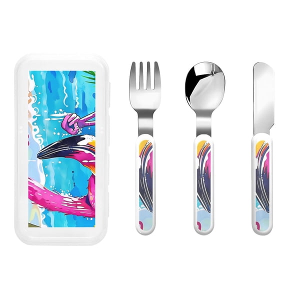 Kdxio Tropical Flamingo Summer Toddler Utensils Set - Kids Silverware Set, Set Kids Utensils Set with Case for Preschooler Children