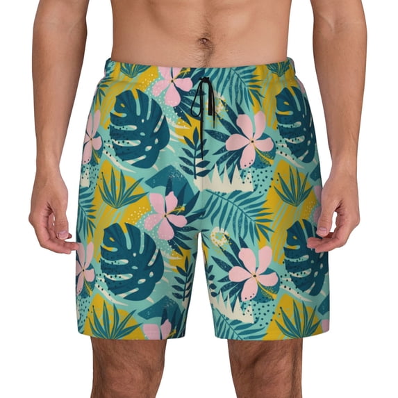 Kdxio Tropical Floral Print Men'S Swim Trunks With Compression Liner 7 Inch Inseam Quick Dry Swim Shorts
