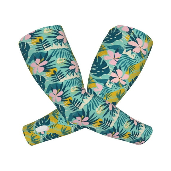 Kdxio Tropical Floral Print UV Sun Protection Arm Sleeves - Tattoo Cover Up - Basketball Arm Sleeve UPF 50 Cooling for Men Women