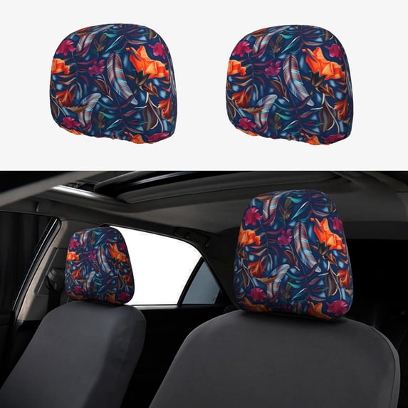 Kdxio Tropical Flower Pattern Print 2 Piece Car Head Rest Covers Set Auto Front/Rear Seats Headrest Cover Universal Fit Most Cars,Sedan, SUV