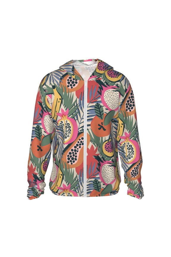 Tropical Fruit Print Women Men Sun Protection UPF 50+ Jackets Zip Up Long Sleeve Hoodie Hiking Lightweight with Pockets
