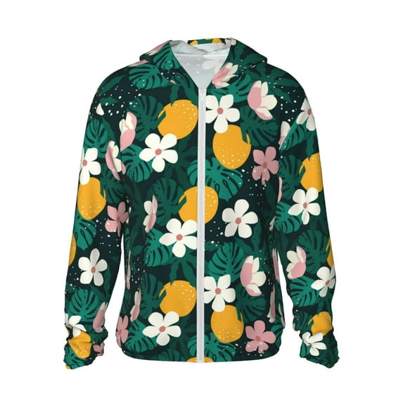 Kdxio Tropical Fruit Print Women Men Sun Protection UPF 50+ Jackets Zip Up Long Sleeve Hoodie Hiking Lightweight with Pockets