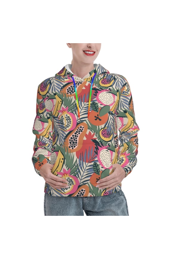 Tropical Fruit Print Womens Oversized Hoodies Sweatshirts Hooded Pullover Tops Sweaters Casual-Small