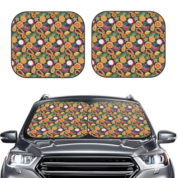 Kdxio Tropical Fruits Print 2-Piece Sun Shade Front Windshield - Foldable Car Front Window Sunshades for Most Sedans SUV Truck