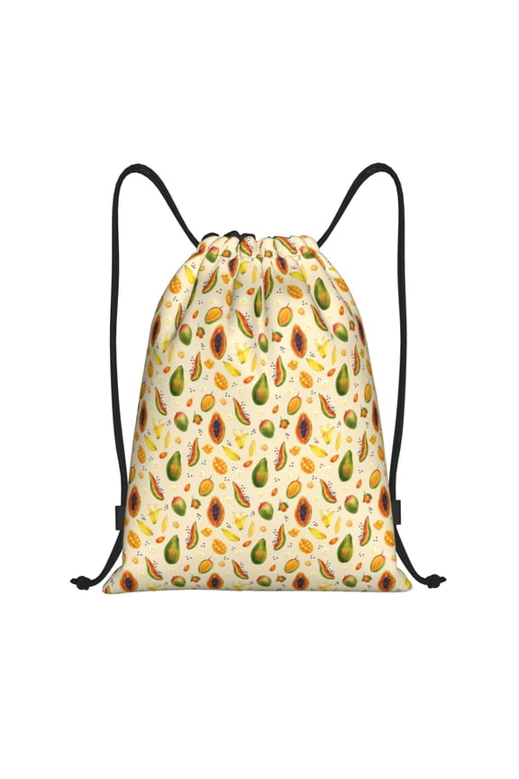 Tropical Fruits Print Drawstring Backpack Bag,Waterproof Draw String Back Sack, Gym Drawstring Bags Swim Bag For Unisex