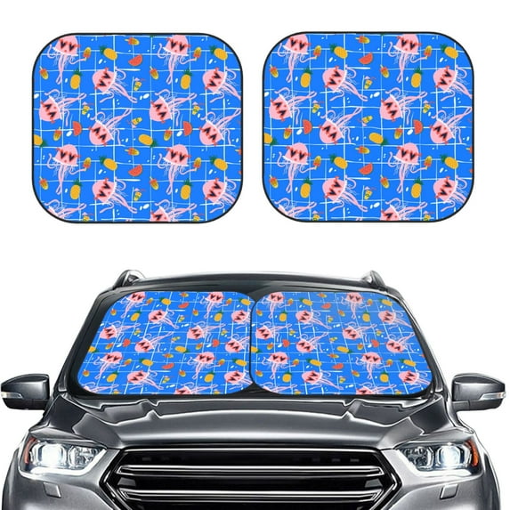 Kdxio Tropical Jellyfishes Print 2-Piece Sun Shade Front Windshield - Foldable Car Front Window Sunshades for Most Sedans SUV Truck