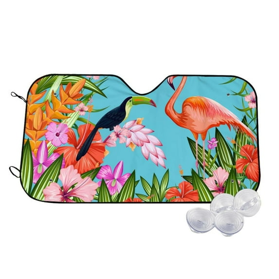 Kdxio Tropical Jungle Flamingo Print Windshield Sun Shade,UV Rays and Sun Heat Protection,Sunshade for Car Windshield,Car Shade Front Windshield - Medium