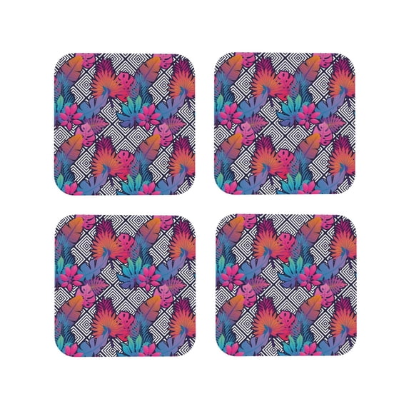 Kdxio Tropical Leaves Funny Coasters,4 Pcs Leather Coasters,Housewarming Gifts,Protect Furniture from Water Marks Scratch and Damage