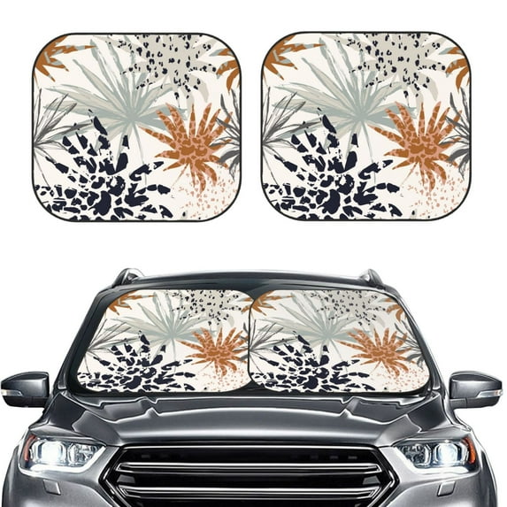 Kdxio Tropical Leaves Print 2-Piece Sun Shade Front Windshield - Foldable Car Front Window Sunshades For Most Sedans Suv Truck