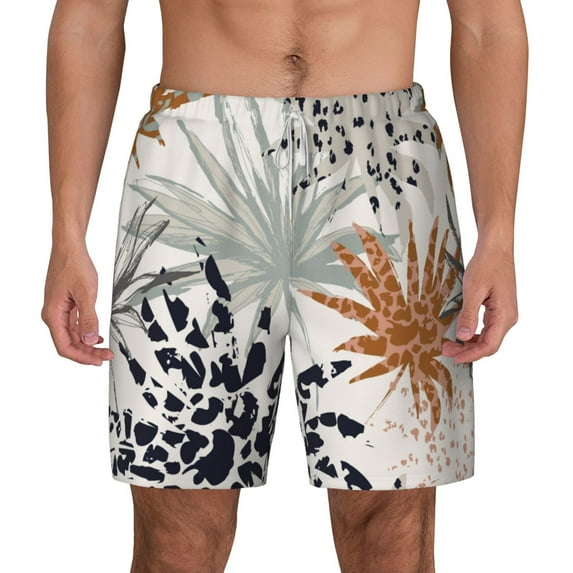 Kdxio Tropical Leaves Print Men'S Swim Trunks With Compression Liner 7 Inch Inseam Quick Dry Swim Shorts
