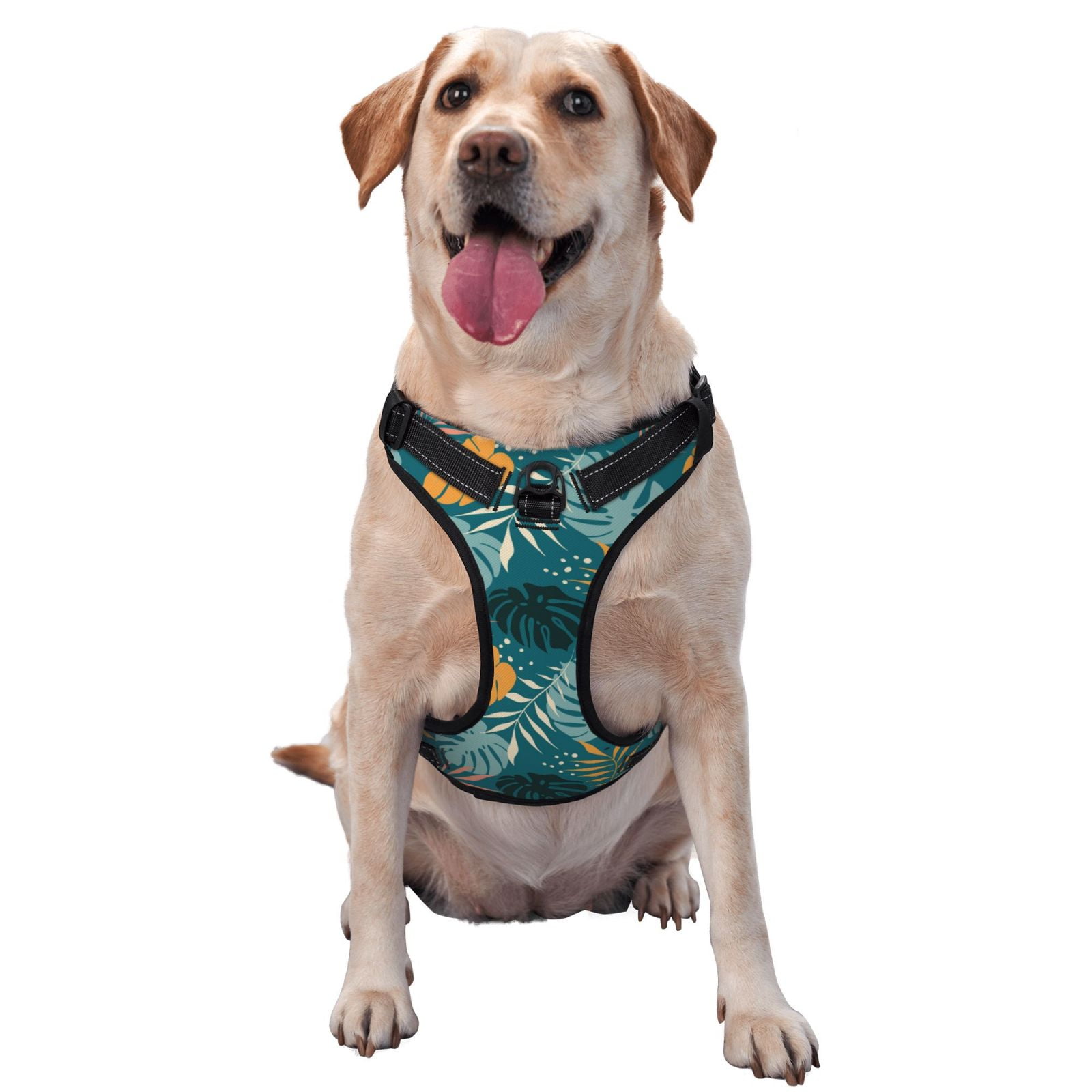 Kdxio Tropical Leaves Print No Pull Dog Harness Adjustable Reflective Oxford Easy Control Medium Large Dog Harness for Training and Everyday-X-Large