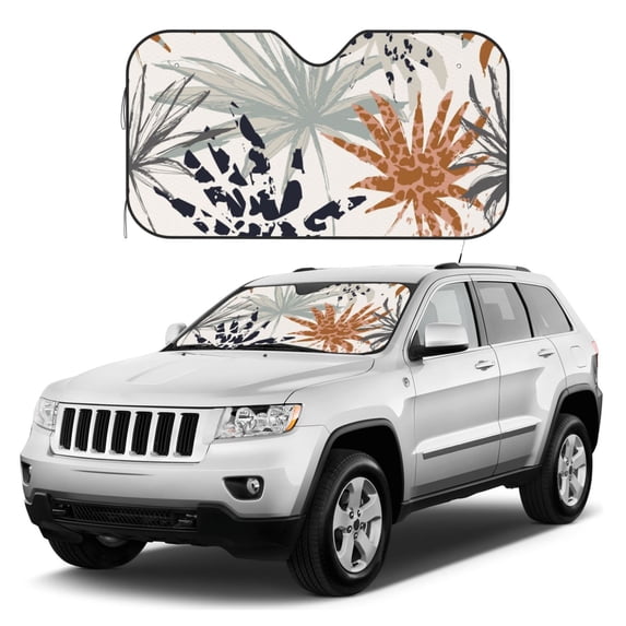 Kdxio Tropical Leaves Print Windshield Sun Shade, Foldable Sun Blocker for Car,Truck,SUV Automotive Interior Sun Protection,Reflective Shade for Front Windshield(Medium)
