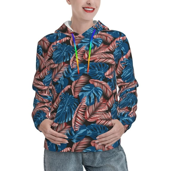 Kdxio Tropical Leaves Print Womens Oversized Hoodies Sweatshirts Hooded Pullover Tops Sweaters Casual-Medium