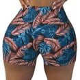 thumbnail image 1 of Kdxio Tropical Leaves Print Workout Shorts for Women Seamless Soft Smooth Gym Yoga Scrunch Active Shorts, 1 of 9