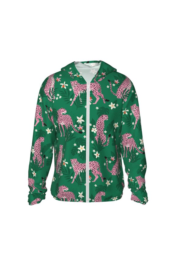 Tropical Leopard Print Women Men Sun Protection UPF 50+ Jackets Zip Up Long Sleeve Hoodie Hiking Lightweight with Pockets