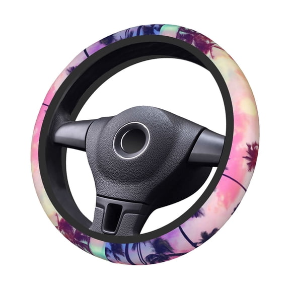 Kdxio Tropical Palm Tree at Sunset Print Elastic Stretch Steering Wheel Cover,Auto Steering Wheel Cover,15 Inch Anti-Slip,Warm in Winter and Cool in Summer,Fit Suvs,Vans Cars,Trucks