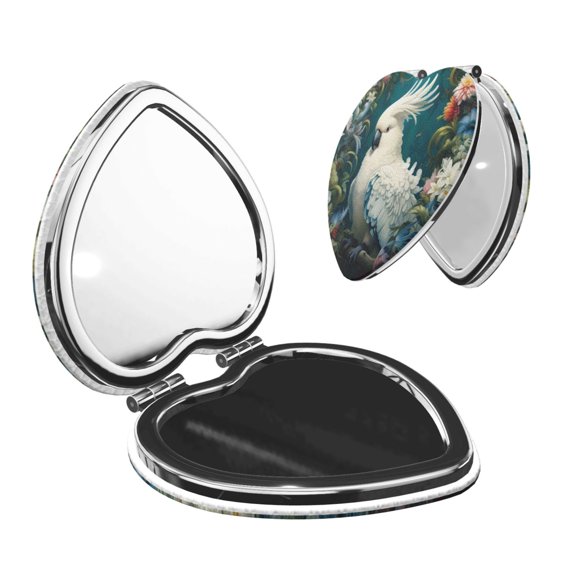 Kdxio Tropical Parrot Floral Artwork Pocket Mirror, 1X/2X Travel Makeup Mirror 2-Sided Folding Small Mirror Portable Double-Sided Magnifying Cosmetic Mirror for Gift-Heart Shape