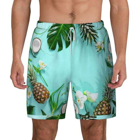Kdxio Tropical Pineapple Print Men'S Swim Trunks With Compression Liner 7 Inch Inseam Quick Dry Swim Shorts