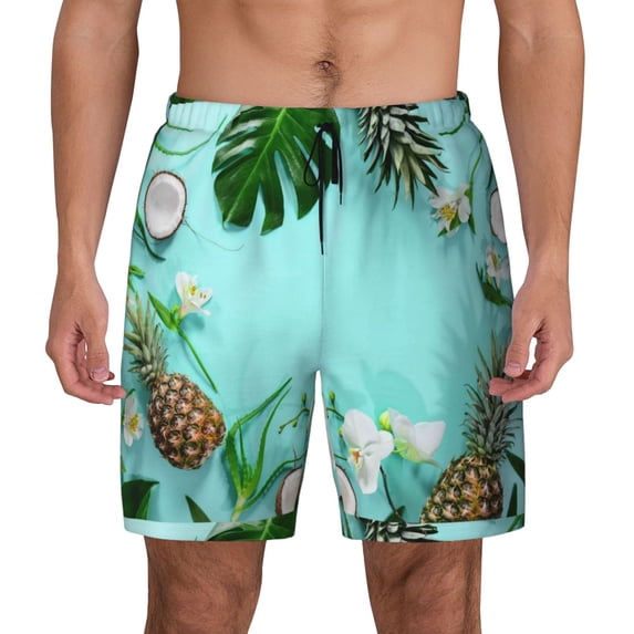 Kdxio Tropical Pineapple Print Men'S Swim Trunks With Compression Liner 7 Inch Inseam Quick Dry Swim Shorts