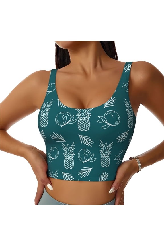 Tropical Pineapple Print Workout Crop Tank Top for Women Racerback Yoga Tank Tops Athletic Sports Shirts Exercise Undershirts