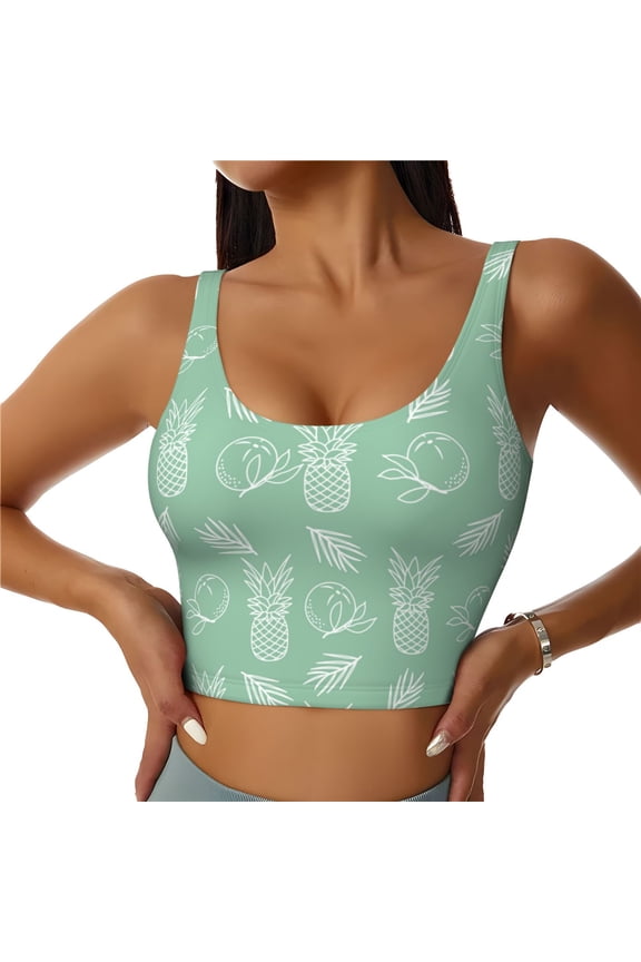 Tropical Pineapple Print Workout Crop Tank Top for Women Racerback Yoga Tank Tops Athletic Sports Shirts Exercise Undershirts