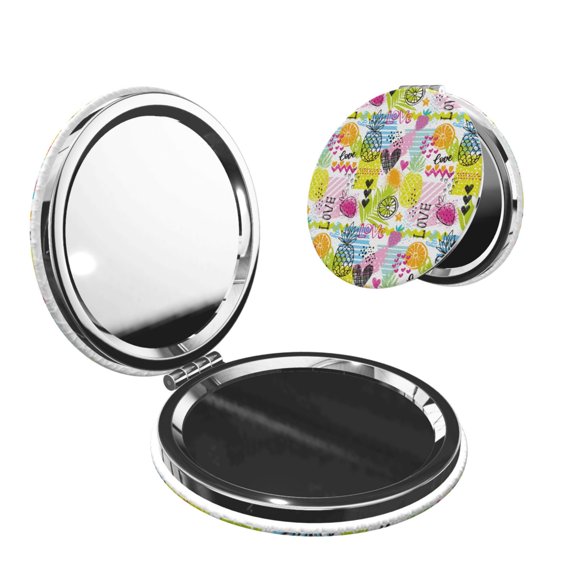 Kdxio Tropical Pineapples Pocket Mirror, 1X/2X Travel Makeup Mirror 2-Sided Folding Small Mirror Portable Double-Sided Magnifying Cosmetic Mirror for Gift-Round Shape