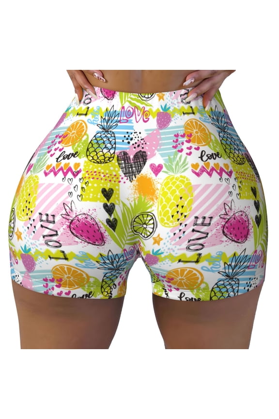 Tropical Pineapples Print Workout Shorts for Women Seamless Soft Smooth Gym Yoga Scrunch Active Shorts