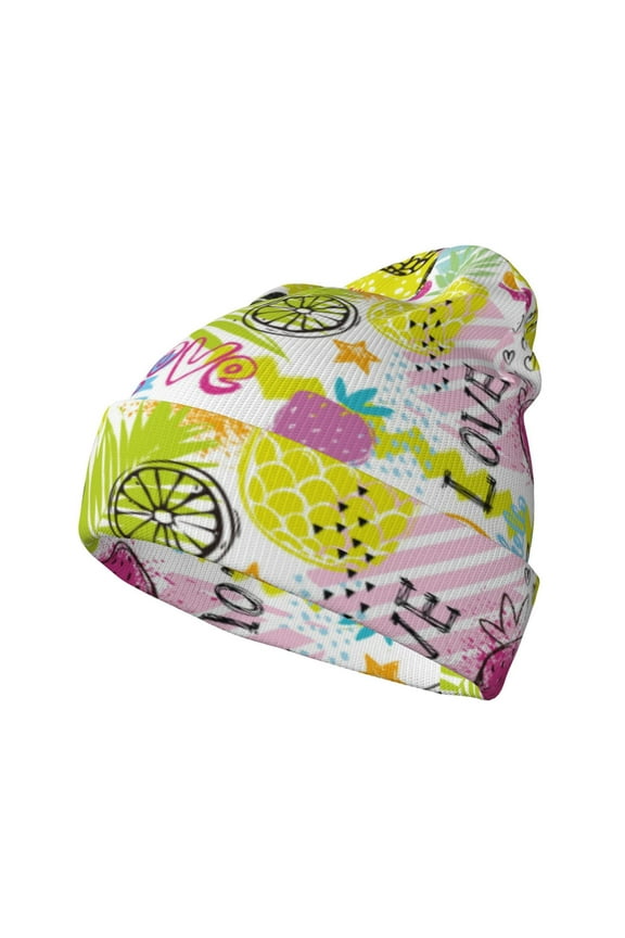 Tropical Pineapples Winter Beanie for Men Women Beanie Knit Hat Cuffed Cap Beanie Knit Chunky Snow Cap