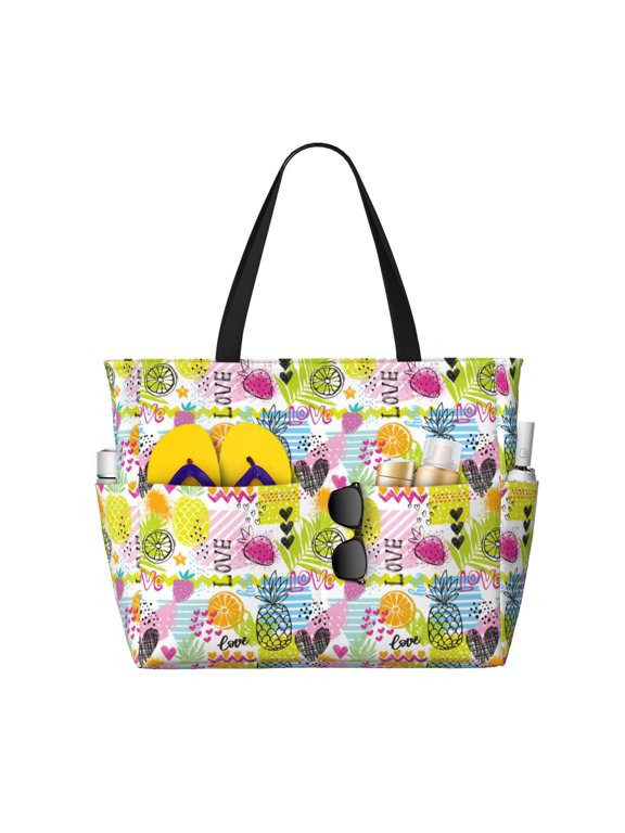 Tropical Pineapples for Beach Bag for Women Large Beach Tote Bag Waterproof Sandproof Swim Bag with Zipper Pockets Beach Vacation Travel