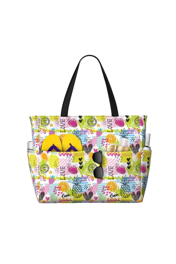 Tropical Pineapples for Beach Bag for Women Large Beach Tote Bag Waterproof Sandproof Swim Bag with Zipper Pockets Beach Vacation Travel