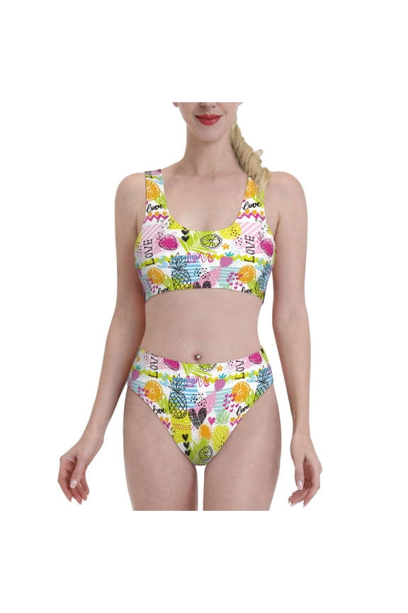 Tropical Pineapples for Womens High Waisted Bikini Top Sports Style Two Piece Bathing Suits