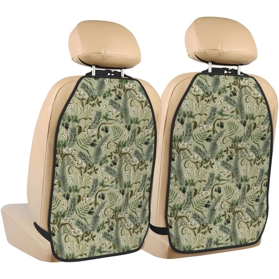 Kdxio Tropical Plants Green Print 2 Pack Car Kick Mat Seat Cover Back Protector Mat with Pockets for Organizer Backseat Protector and Storage Anti Kick Pad for Vehicles