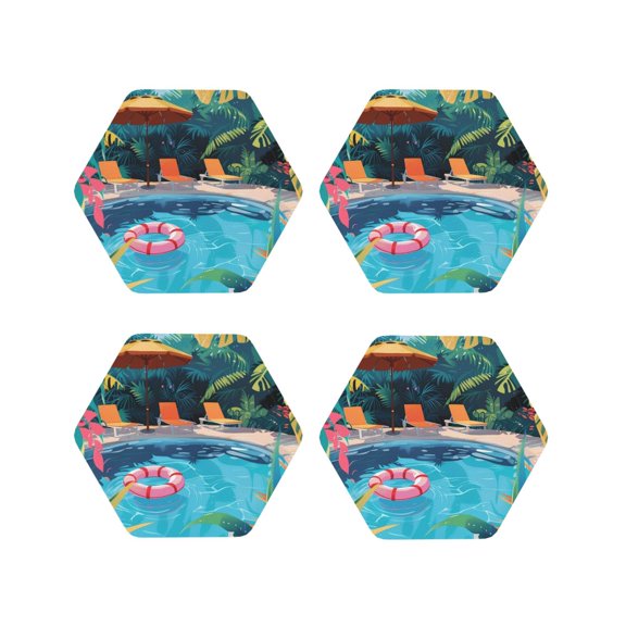 Kdxio Tropical Poolside Relaxation Funny Coasters,4 Pcs Leather Coasters,Housewarming Gifts,Protect Furniture from Water Marks Scratch and Damage
