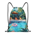 thumbnail image 1 of Kdxio Tropical Poolside Relaxation Print Drawstring Backpack Bag,Waterproof Draw String Back Sack, Gym Drawstring Bags Swim Bag For Unisex, 1 of 5