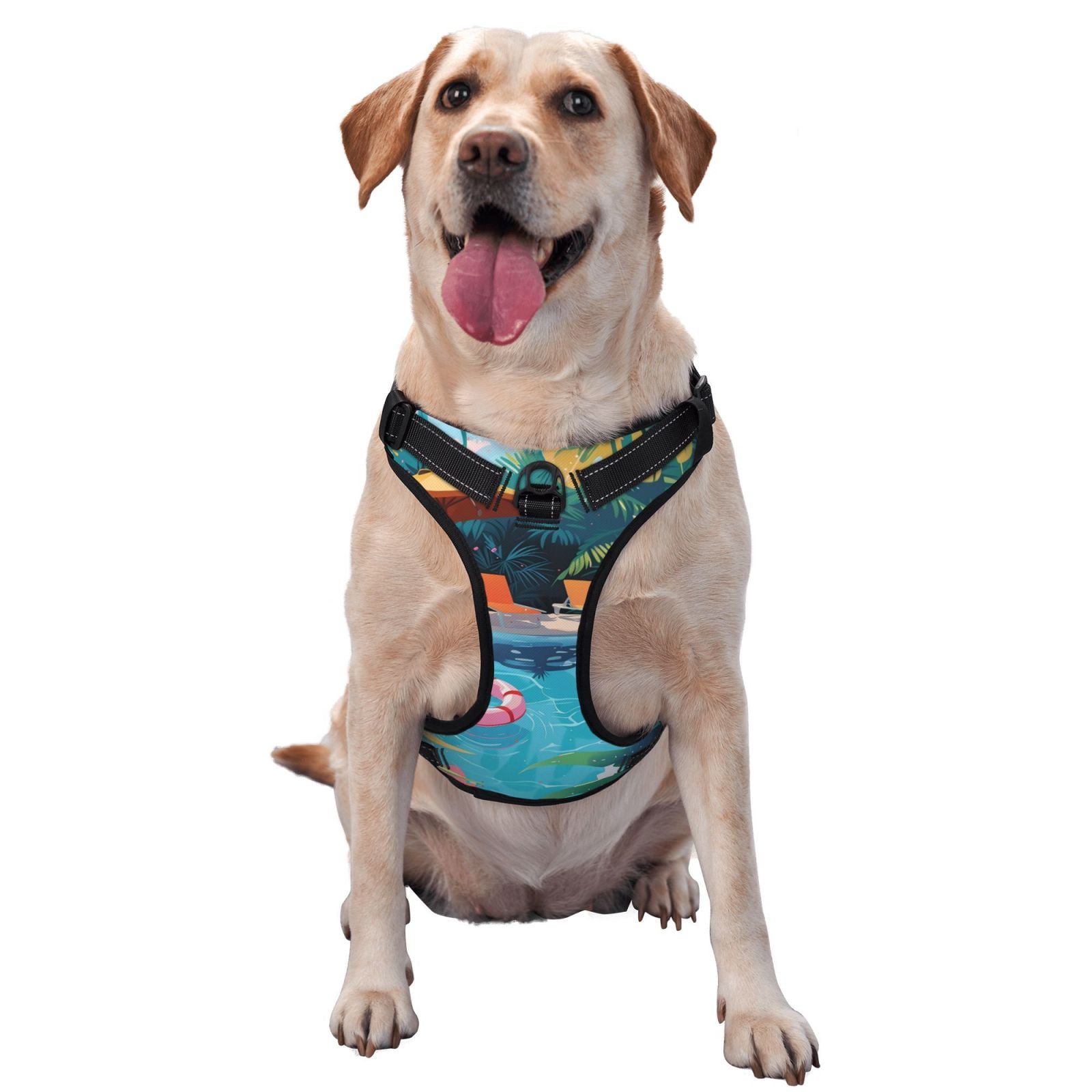 Kdxio Tropical Poolside Relaxation Print No Pull Dog Harness Adjustable Reflective Oxford Easy Control Medium Large Dog Harness for Training and Everyday-X-Large