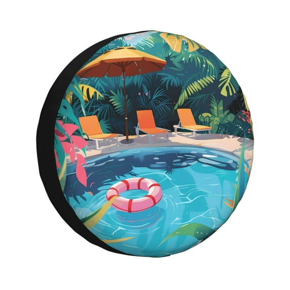 Kdxio Tropical Poolside Relaxation for Tire Cover Wheel Protectors Tyre Covers Weatherproof Wheel Covers Universal Fit for Trailer Rv SUV Truck Camper Travel Trailers 15 inch